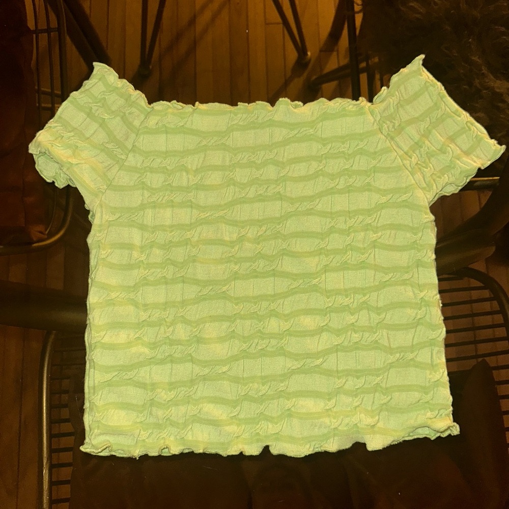 Lime Green Ruffled Off-Shoulder Top - Picture 3 of 4